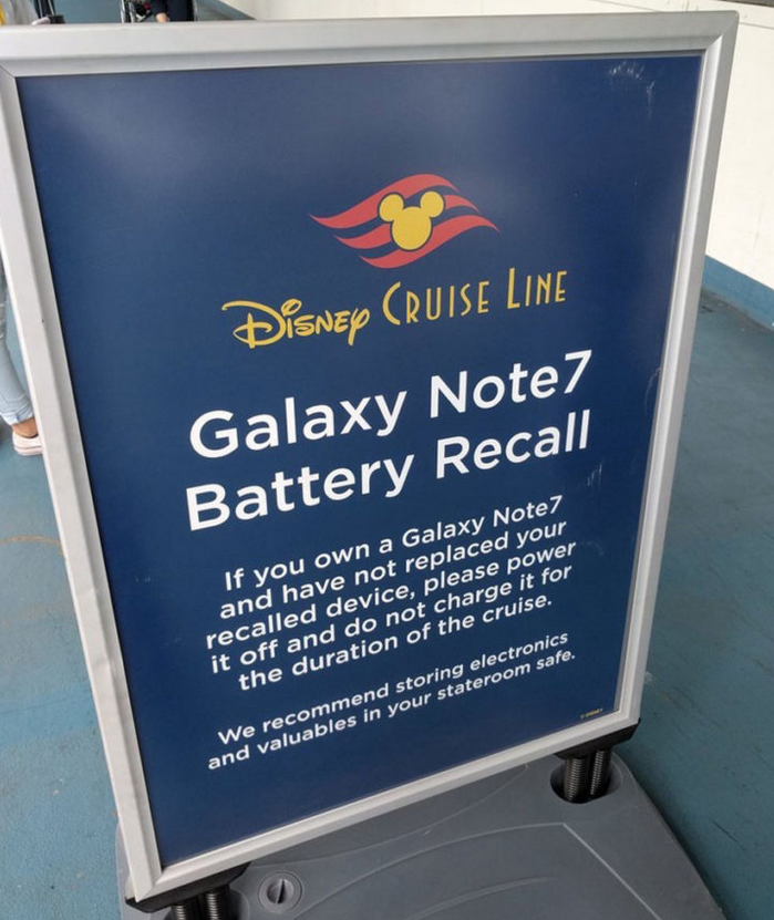 Disney Cruise Line Note 7-Warnung